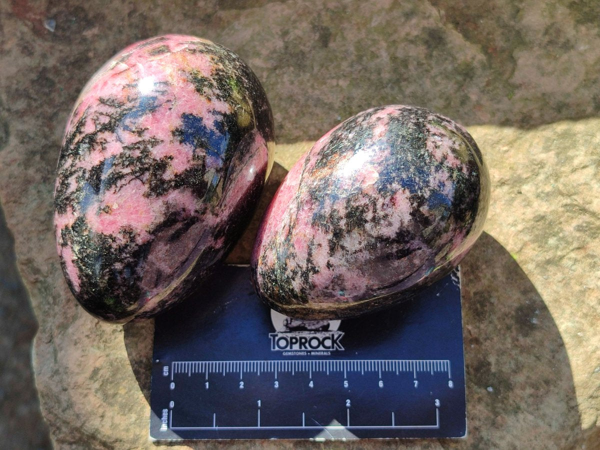 Polished Rhodonite Gemstone Eggs x 7 From Ambindavato, Madagascar - Toprock Gemstones and Minerals 