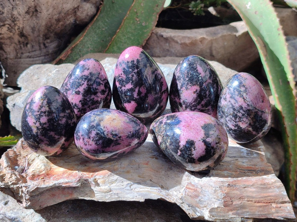 Polished Rhodonite Gemstone Eggs x 7 From Ambindavato, Madagascar - Toprock Gemstones and Minerals 
