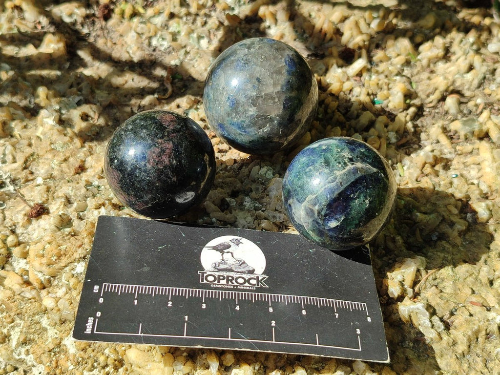 Polished Blue Iolite "Water Sapphire" Spheres x 15 From Madagascar - Toprock Gemstones and Minerals 