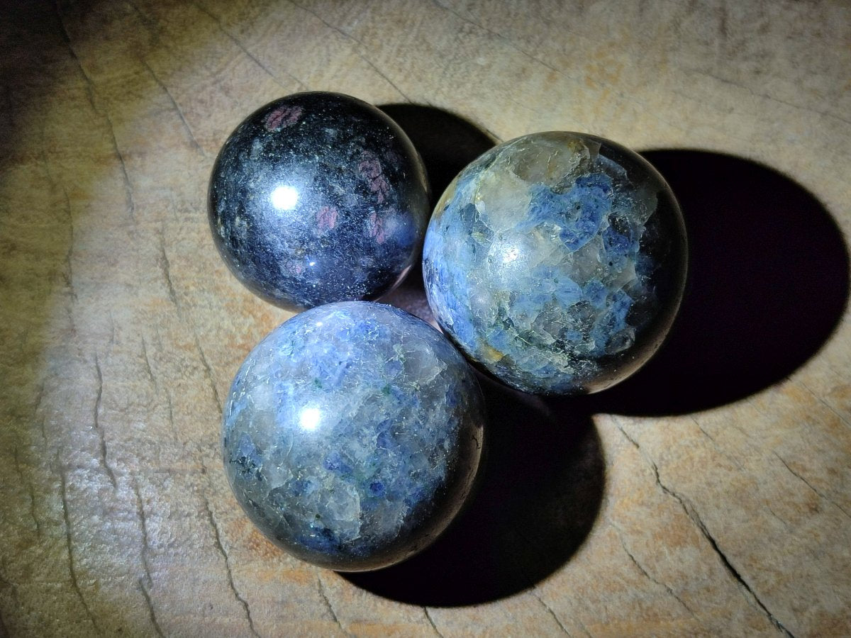 Polished Blue Iolite "Water Sapphire" Spheres x 15 From Madagascar - Toprock Gemstones and Minerals 