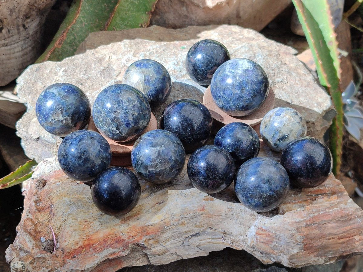Polished Blue Iolite "Water Sapphire" Spheres x 15 From Madagascar - Toprock Gemstones and Minerals 