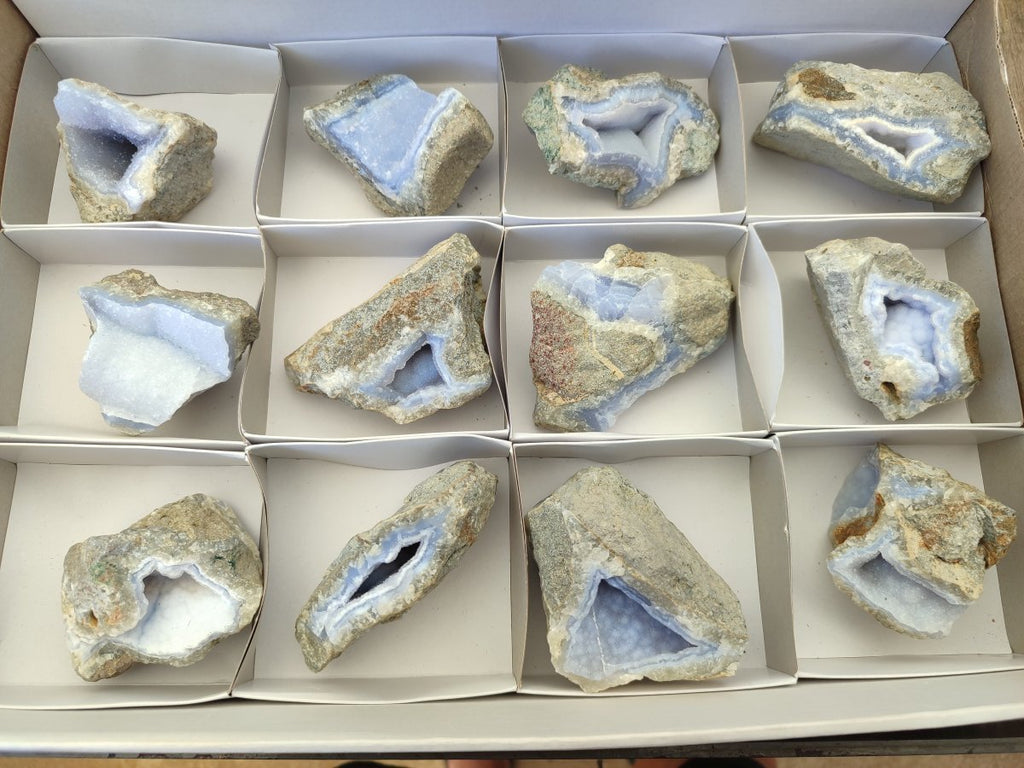 Natural Blue Lace Agate Geode Specimens x 12 From Nsanje, Malawi - Toprock Gemstones and Minerals 