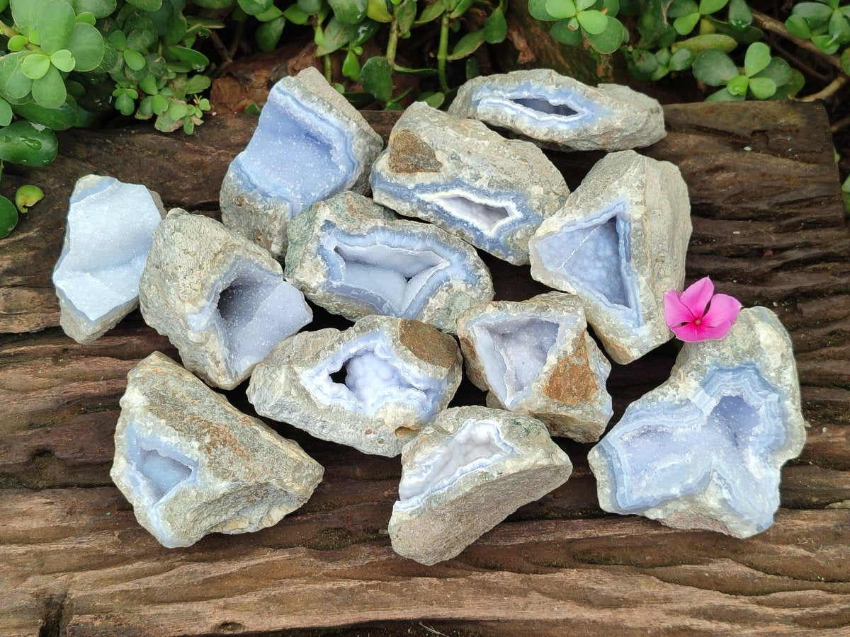 Natural Blue Lace Agate Geode Specimens x 12 From Nsanje, Malawi - Toprock Gemstones and Minerals 