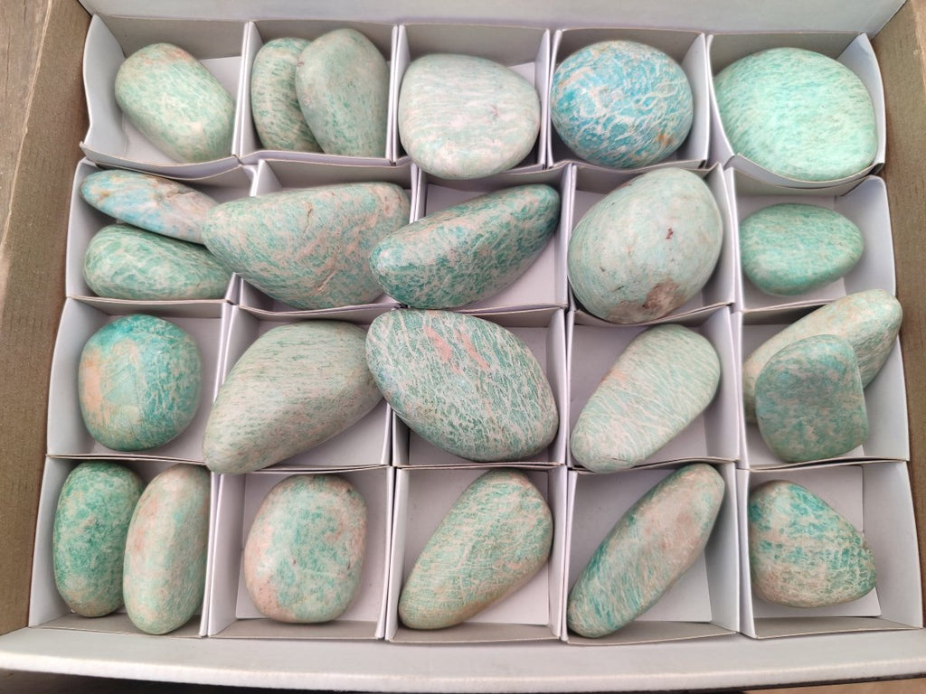 Polished Amazonite Palm Stones x 24 From Zimbabwe