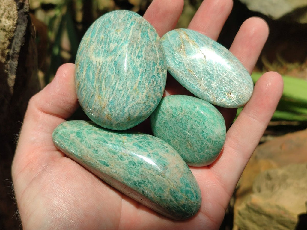 Polished Amazonite Palm Stones x 24 From Zimbabwe