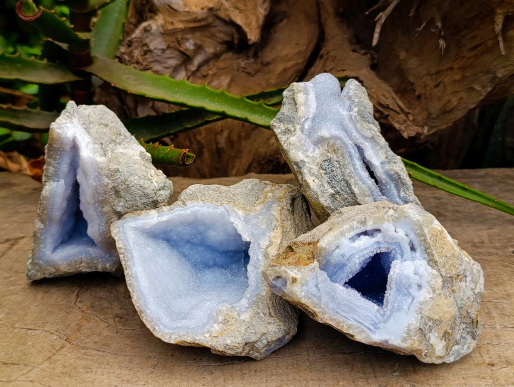 Natural Blue Lace Agate Geode Specimens x 4 From Nsanje, Malawi