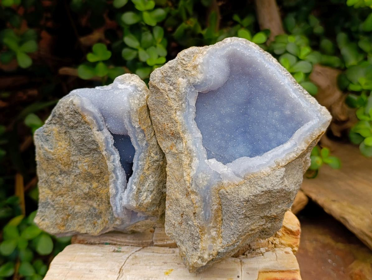 Natural Blue Lace Agate Geode Specimens x 4 From Nsanje, Malawi