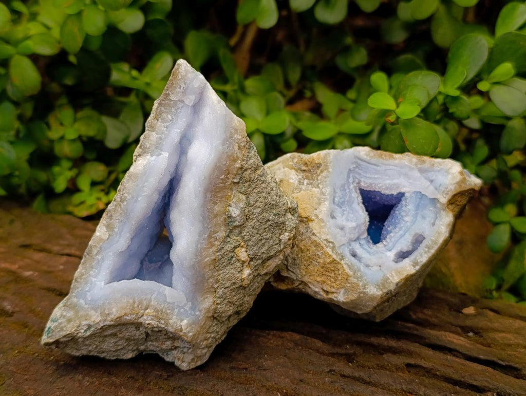 Natural Blue Lace Agate Geode Specimens x 4 From Nsanje, Malawi