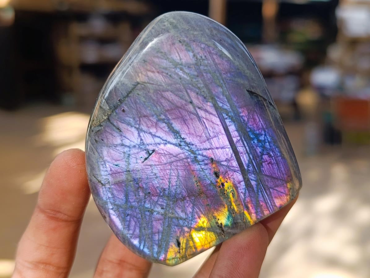 Polished Rare Purple Sunset Flash Labradorite Standing Free Forms x 6 From Madagascar - Toprock Gemstones and Minerals 