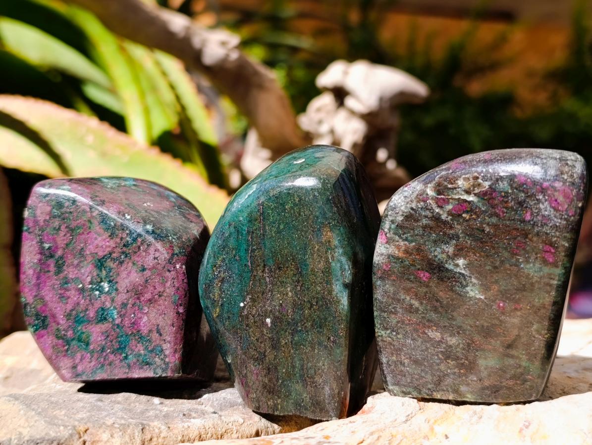 Polished Ruby Corundum In Chrome Verdite Standing Free Forms x 6 From Mutoko, Zimbabwe