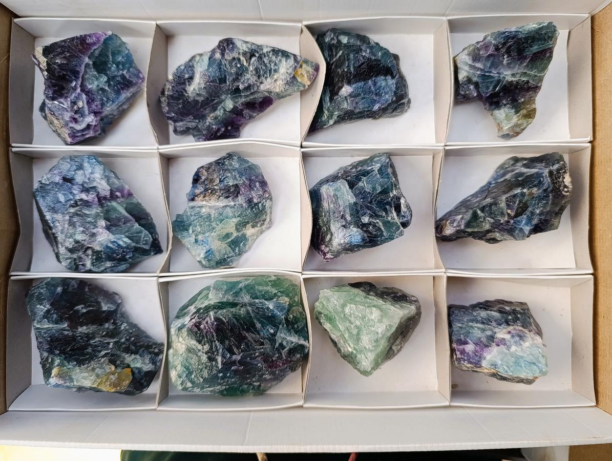 Natural Watermelon Fluorite Cobbed Specimens x 12 From Uis, Namibia