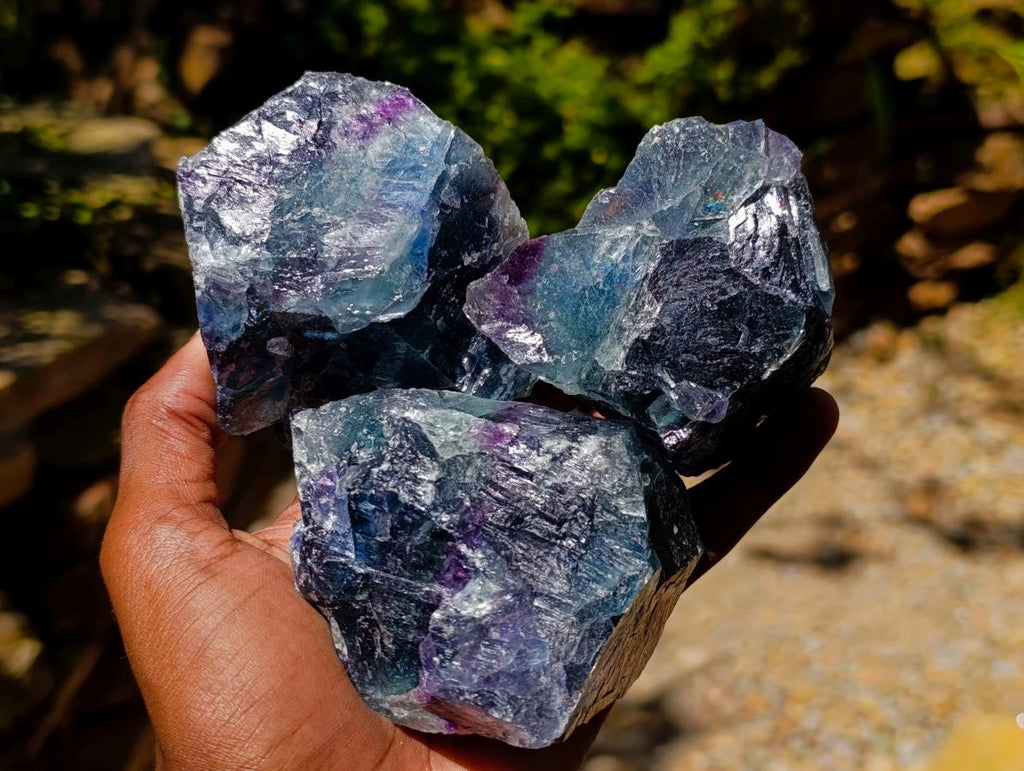 Natural Watermelon Fluorite Cobbed Specimens x 12 From Uis, Namibia