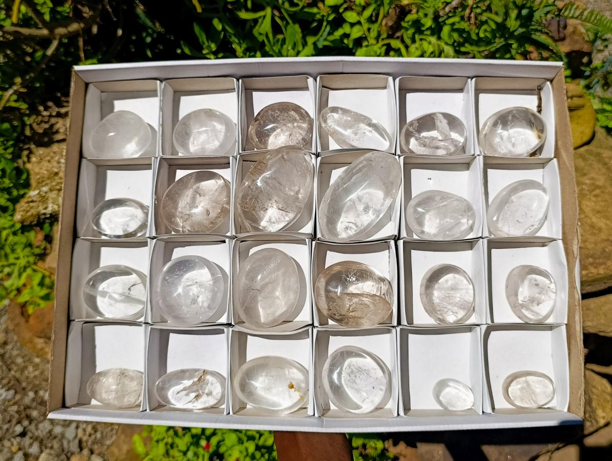 Polished Clear Quartz Crystal Galets x 24 From Madagascar