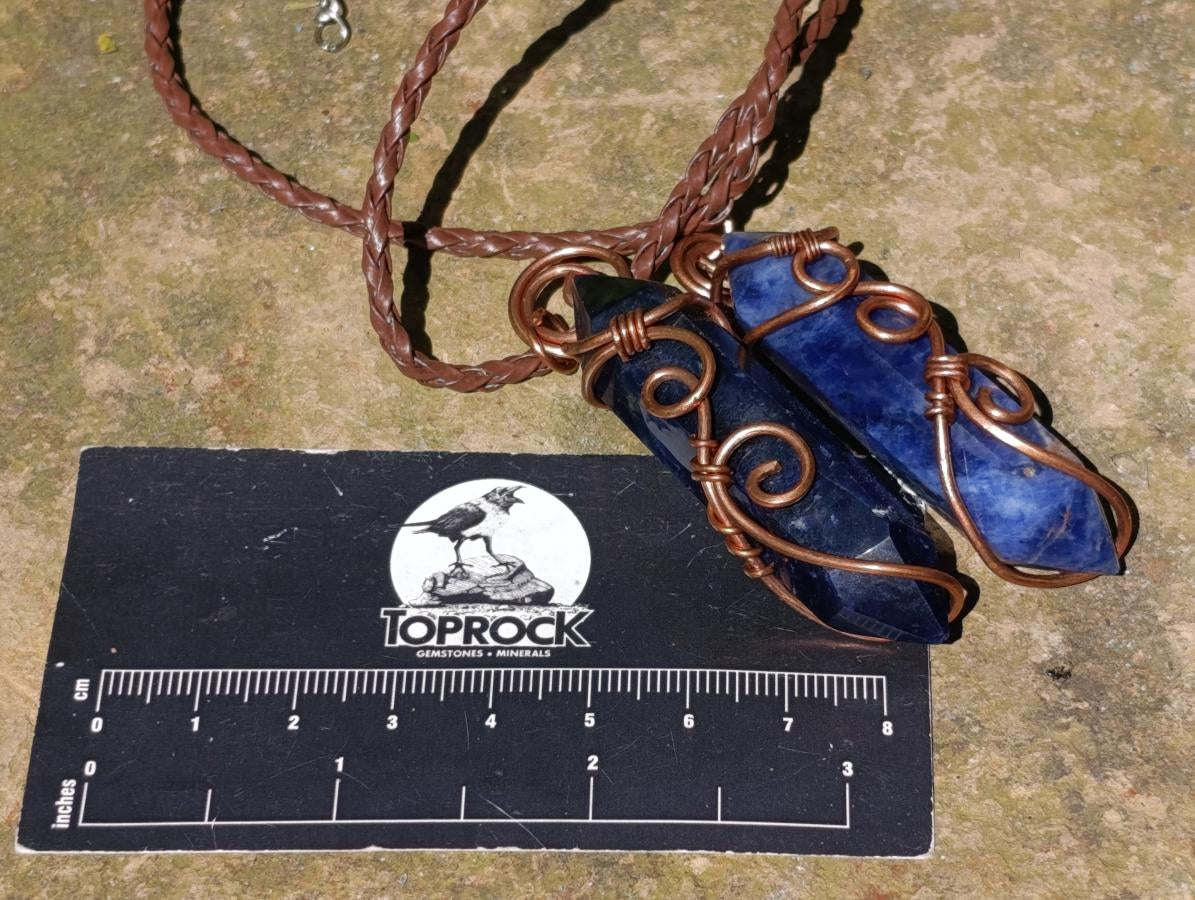 Hand Made Sodalite Copper Wire Wrapped Stone Necklaces x 12 From Namibia - Toprock Gemstones and Minerals 