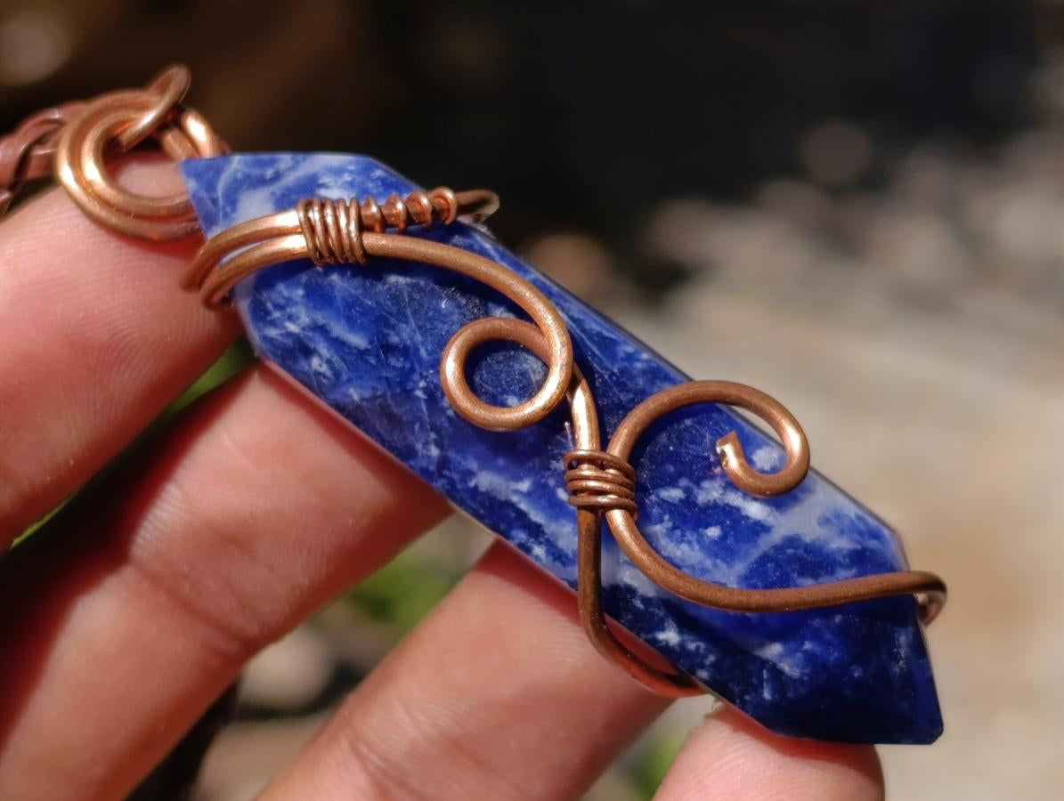 Hand Made Sodalite Copper Wire Wrapped Stone Necklaces x 12 From Namibia - Toprock Gemstones and Minerals 