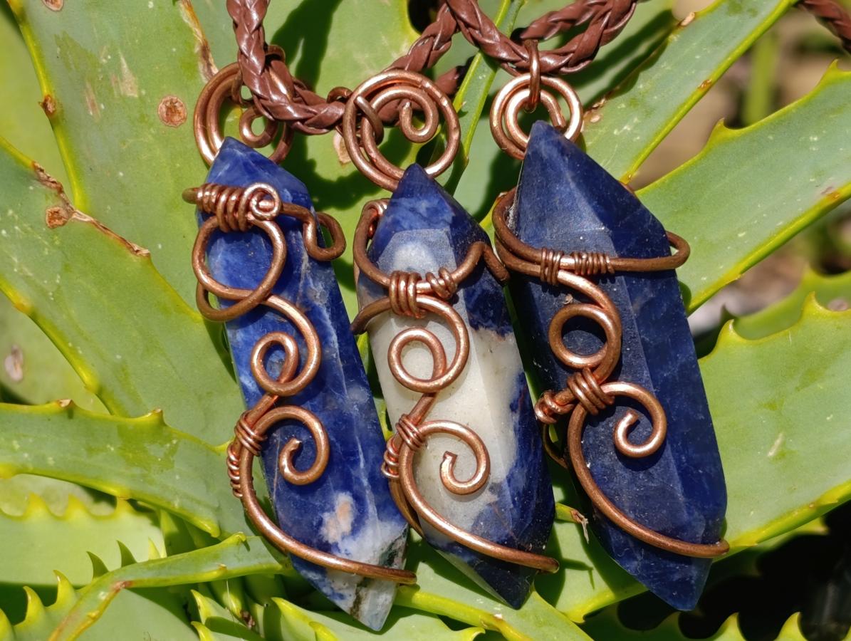 Hand Made Sodalite Copper Wire Wrapped Stone Necklaces x 12 From Namibia - Toprock Gemstones and Minerals 