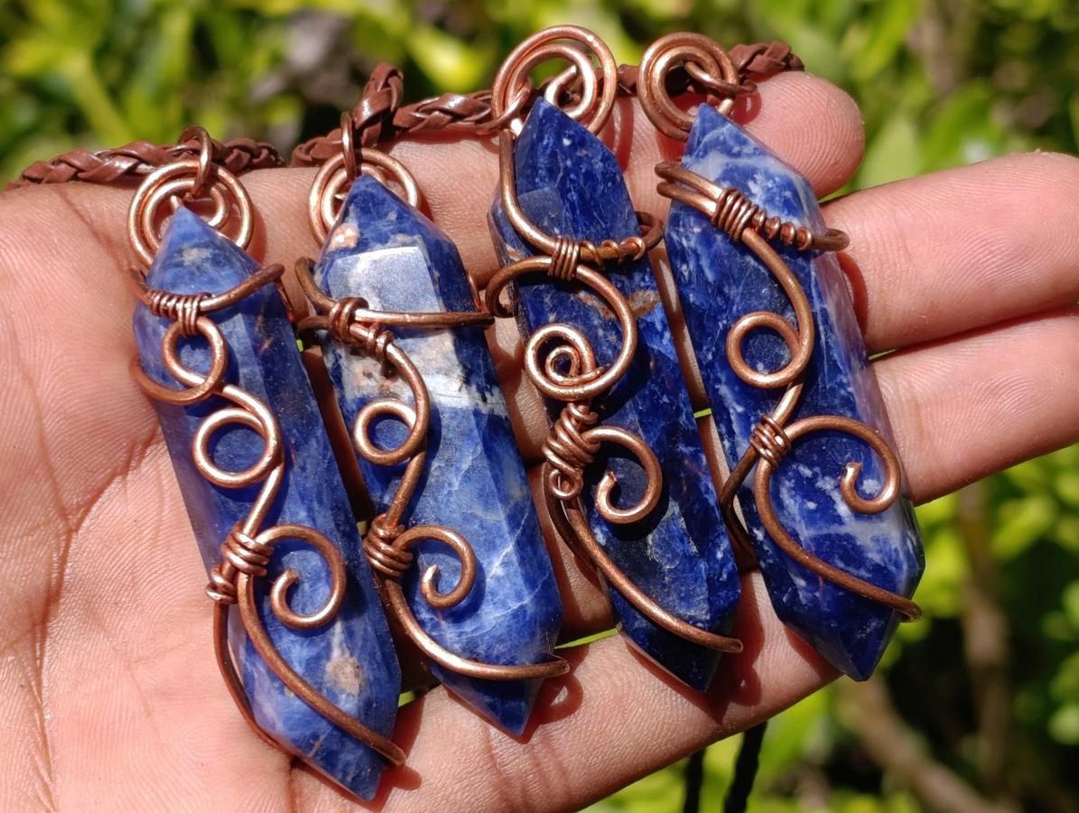 Hand Made Sodalite Copper Wire Wrapped Stone Necklaces x 12 From Namibia - Toprock Gemstones and Minerals 