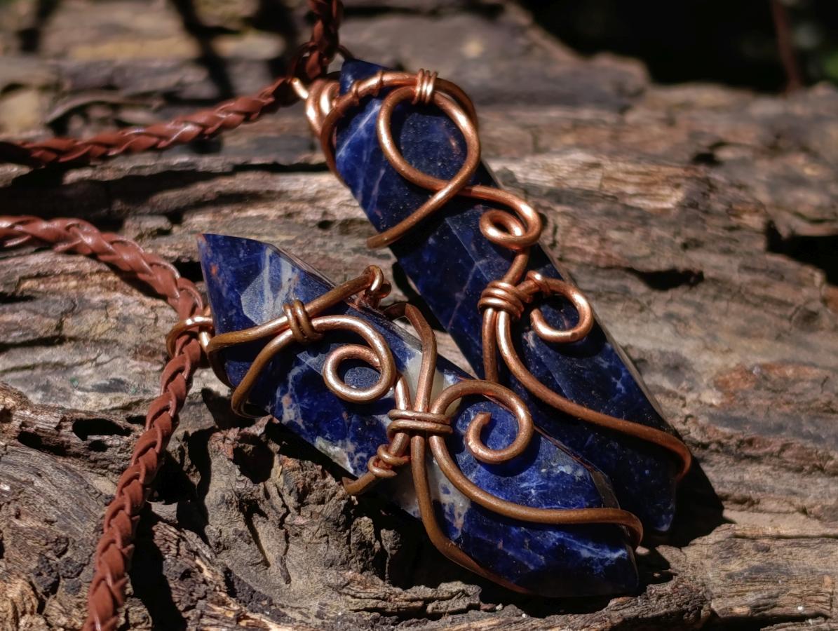 Hand Made Sodalite Copper Wire Wrapped Stone Necklaces x 12 From Namibia - Toprock Gemstones and Minerals 