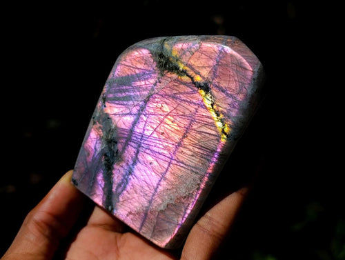 Polished Rare Purple Sunset Flash Labradorite Standing Free Forms x 3 From Madagascar - Toprock Gemstones and Minerals 