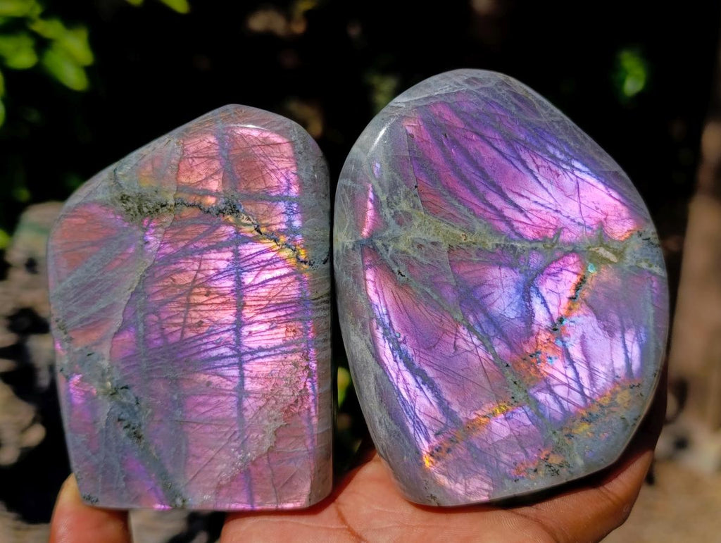 Polished Rare Purple Sunset Flash Labradorite Standing Free Forms x 3 From Madagascar - Toprock Gemstones and Minerals 