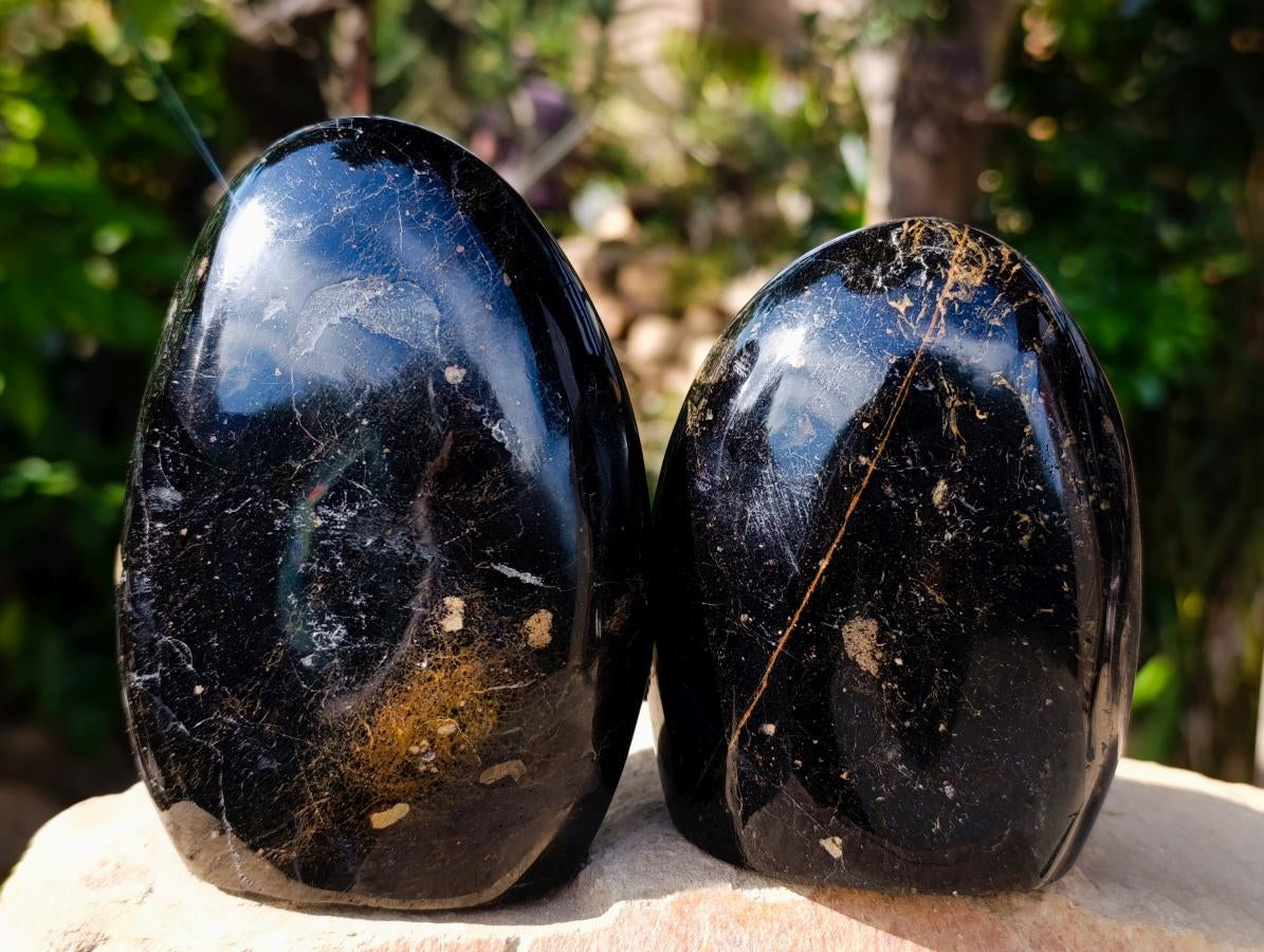 Polished Black Tourmaline Standing Free Forms x 3 From Madagascar