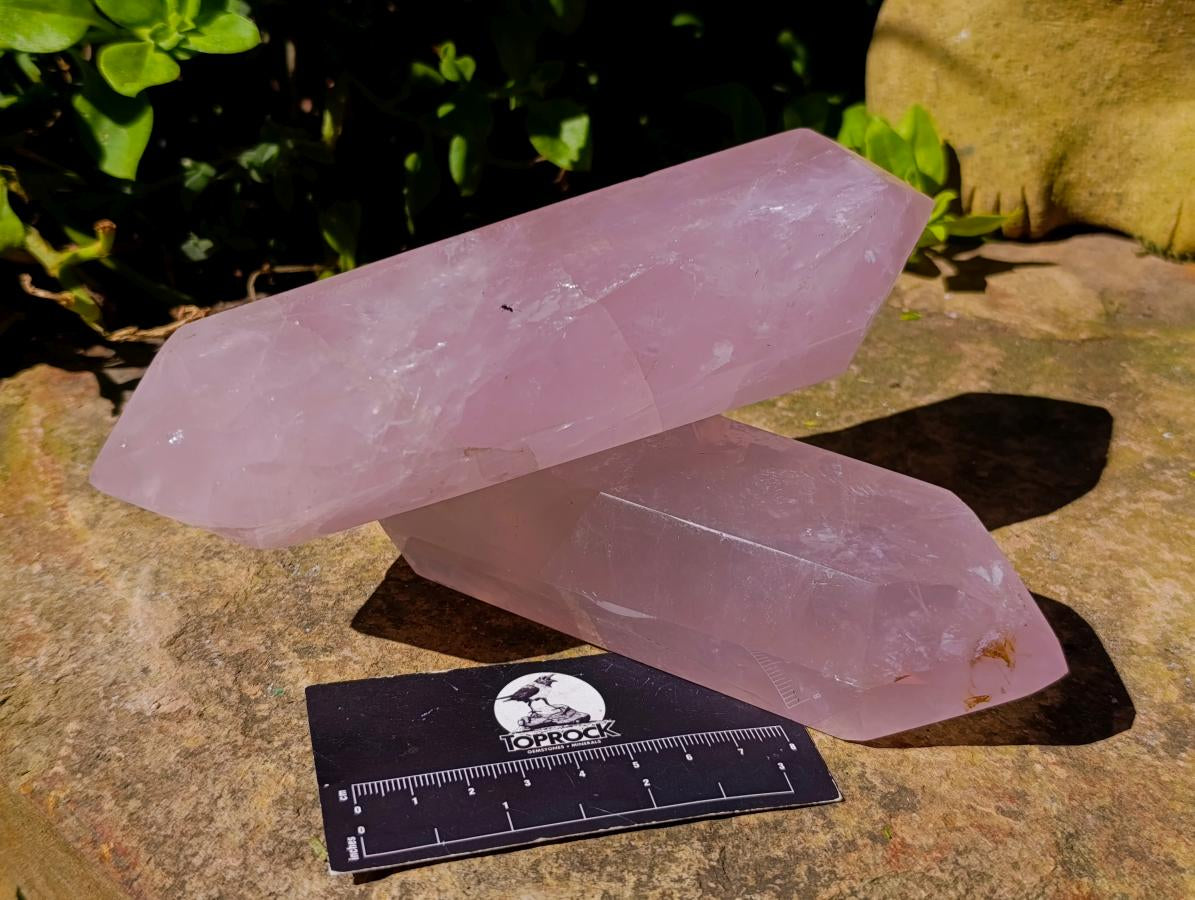 Polished Double Terminated Gemmy Rose Quartz Crystals x 3 From Madagascar - Toprock Gemstones and Minerals 