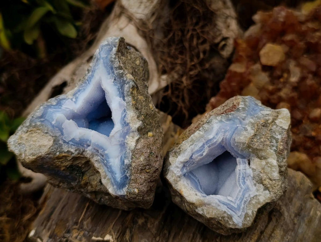Natural Blue Lace Agate Geode Specimens x 6 From Nsanje, Malawi - Toprock Gemstones and Minerals 