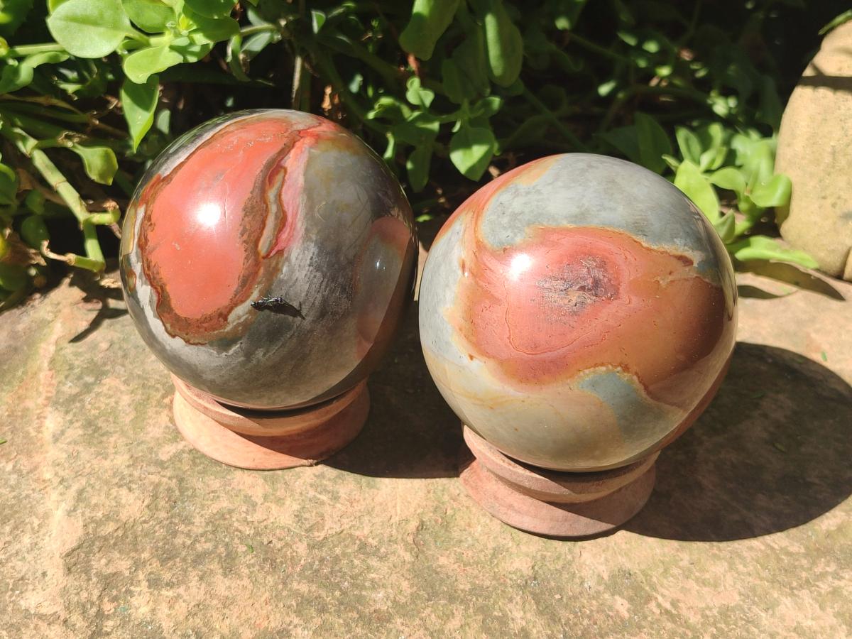 Polished Polychrome Jasper Spheres x 3 From NW Coast, Madagascar - Toprock Gemstones and Minerals 