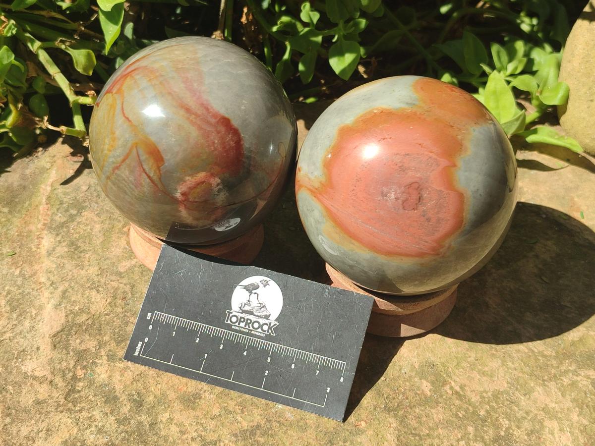 Polished Polychrome Jasper Spheres x 3 From NW Coast, Madagascar - Toprock Gemstones and Minerals 