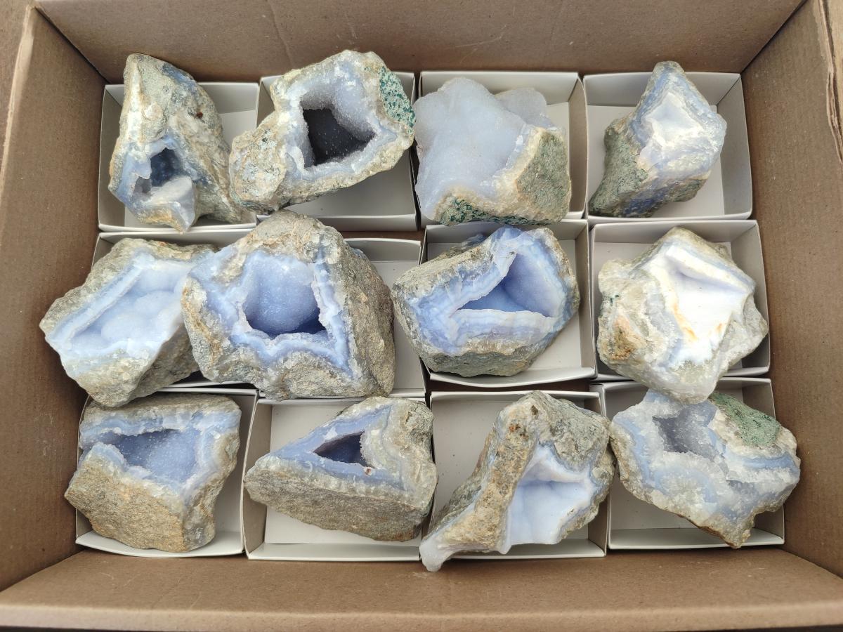 Natural Blue Lace Agate Geodes and Clusters Specimens x 12 From Nsanje, Malawi