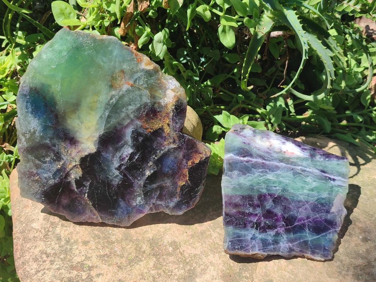 Polished Watermelon Fluorite Slices x 2 From Uis, Namibia