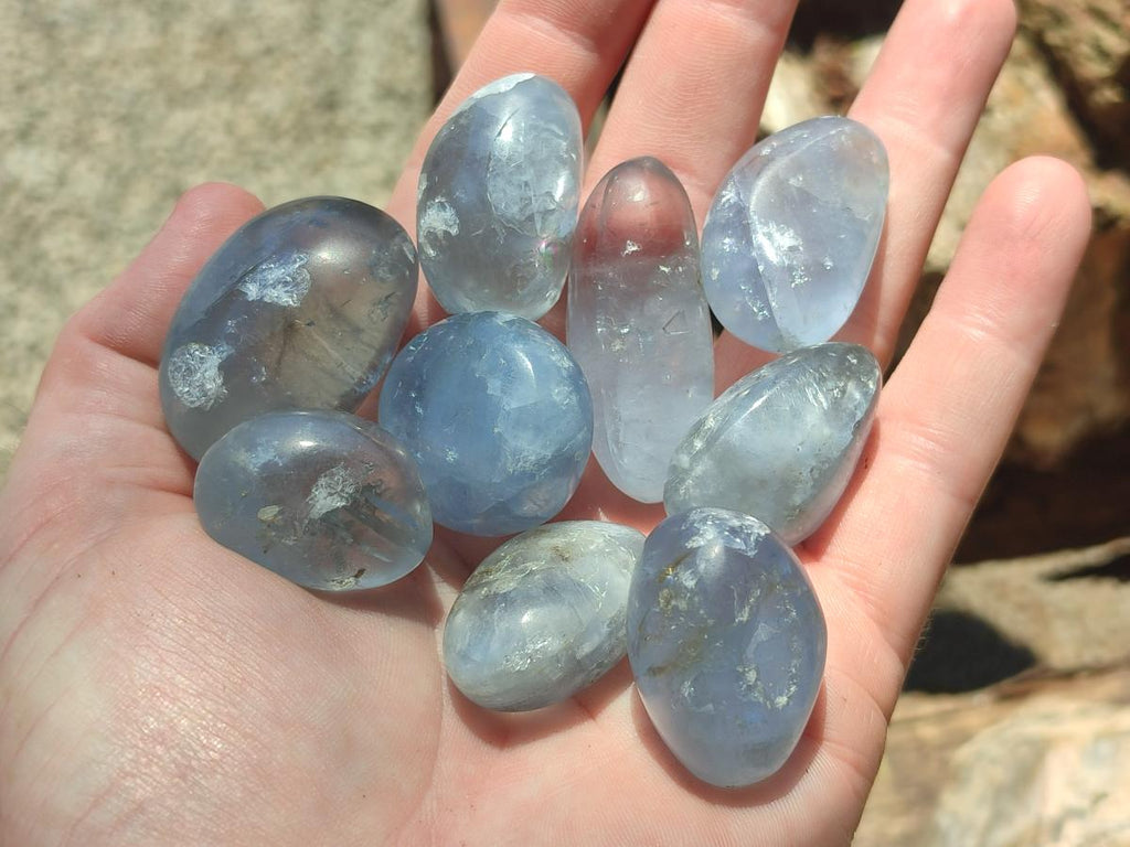 Polished Mini Blue Celestite Free Forms x 70 From Sakoany, Madagascar