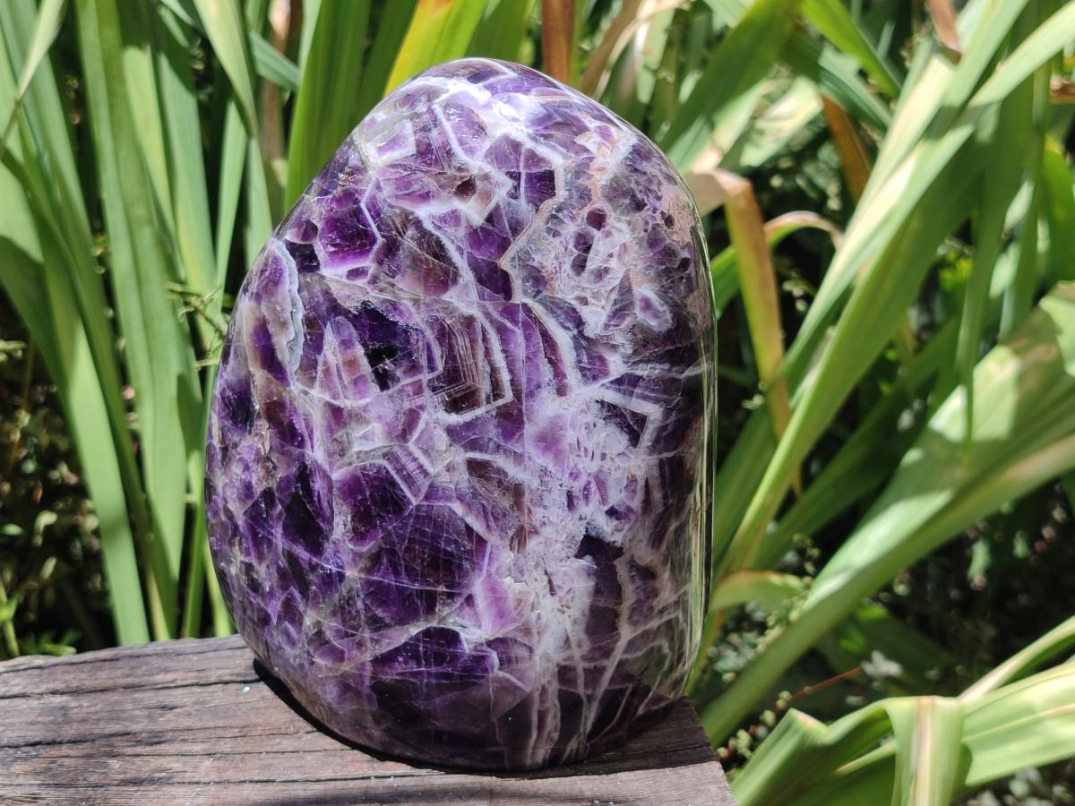 Polished Large Purple Chevron Amethyst Standing Free Form x 1 From Madagascar
