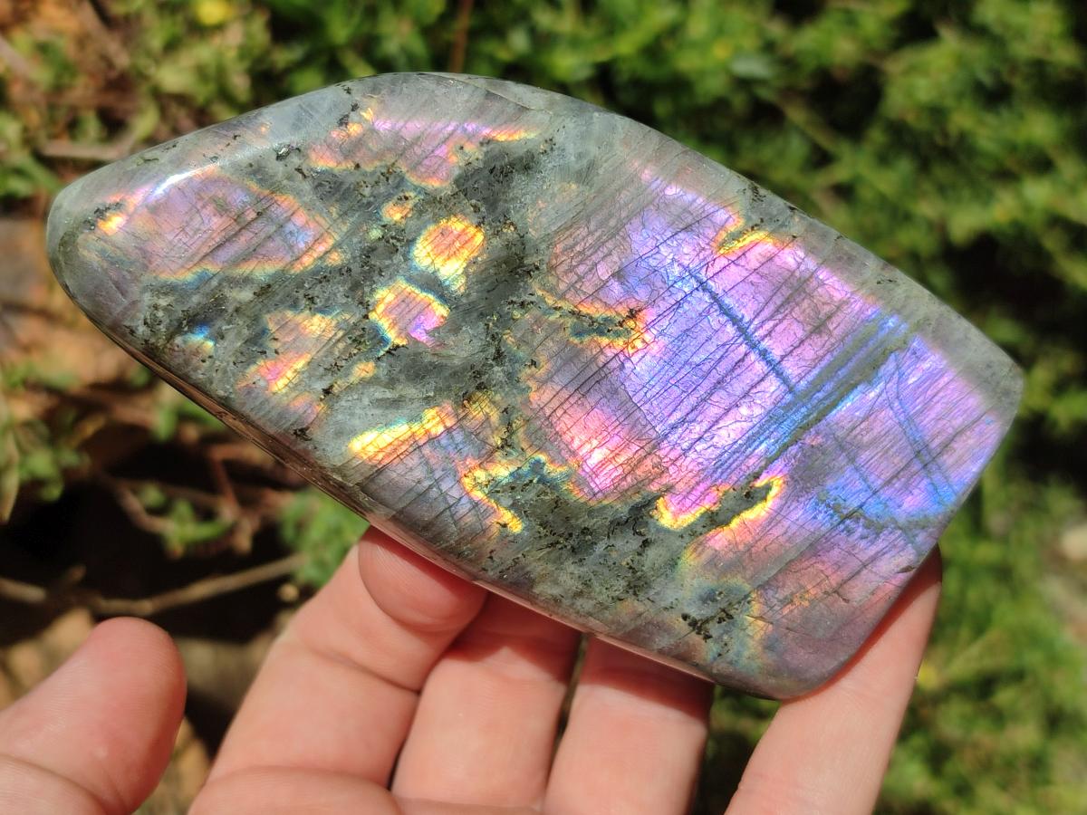 Polished Rare Purple Sunset Flash Labradorite Standing Free Forms x 3 From Madagascar - Toprock Gemstones and Minerals 