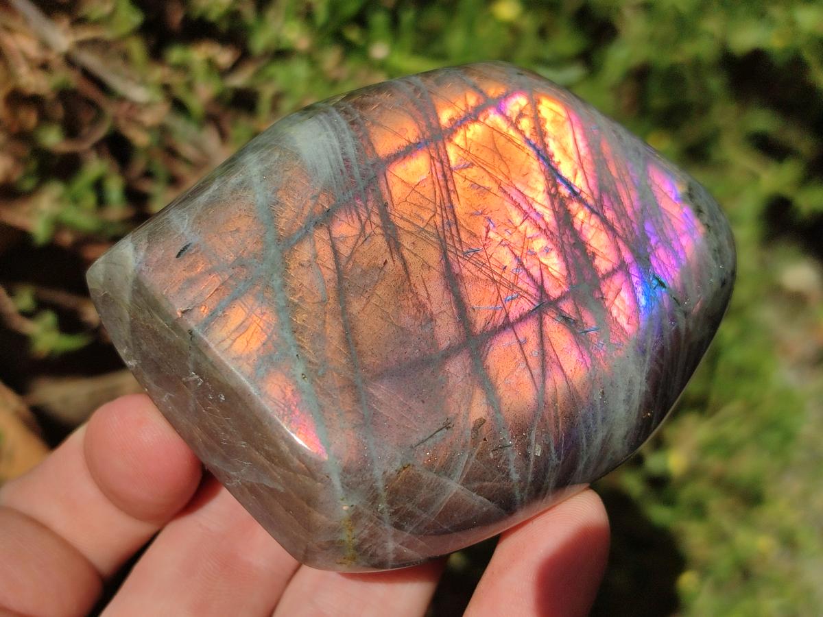 Polished Rare Purple Sunset Flash Labradorite Standing Free Forms x 3 From Madagascar - Toprock Gemstones and Minerals 