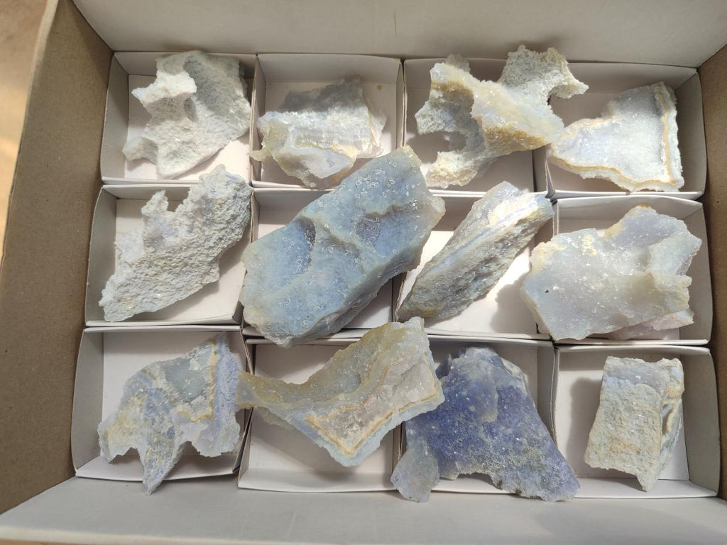 Natural Etched Blue Lace Agate Specimens x 12 From Nsanje, Malawi - Toprock Gemstones and Minerals 