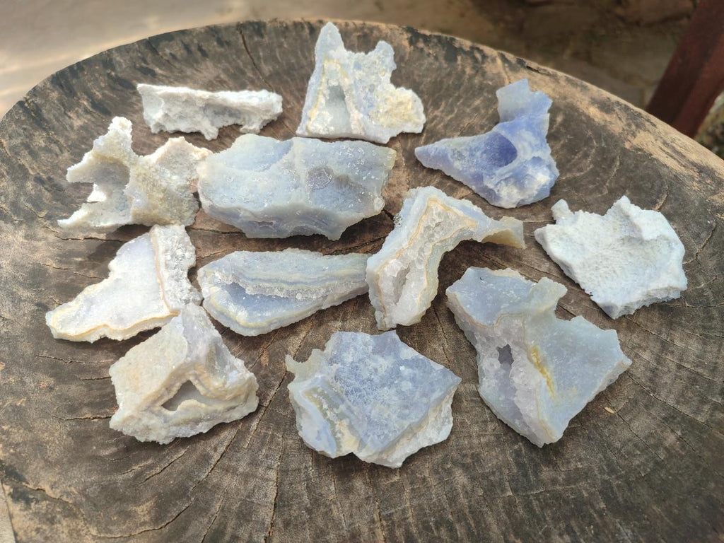 Natural Etched Blue Lace Agate Specimens x 12 From Nsanje, Malawi - Toprock Gemstones and Minerals 