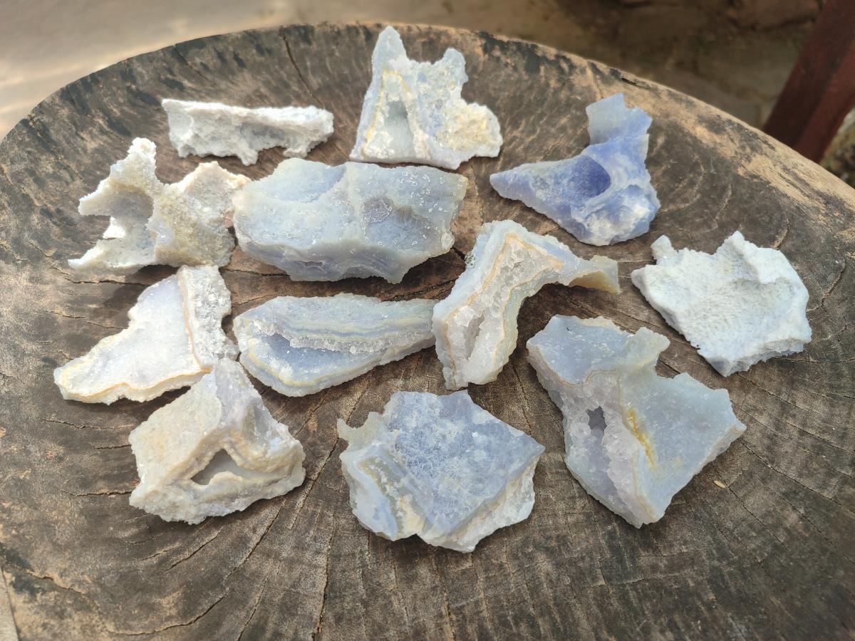 Natural Etched Blue Lace Agate Specimens x 12 From Nsanje, Malawi - Toprock Gemstones and Minerals 