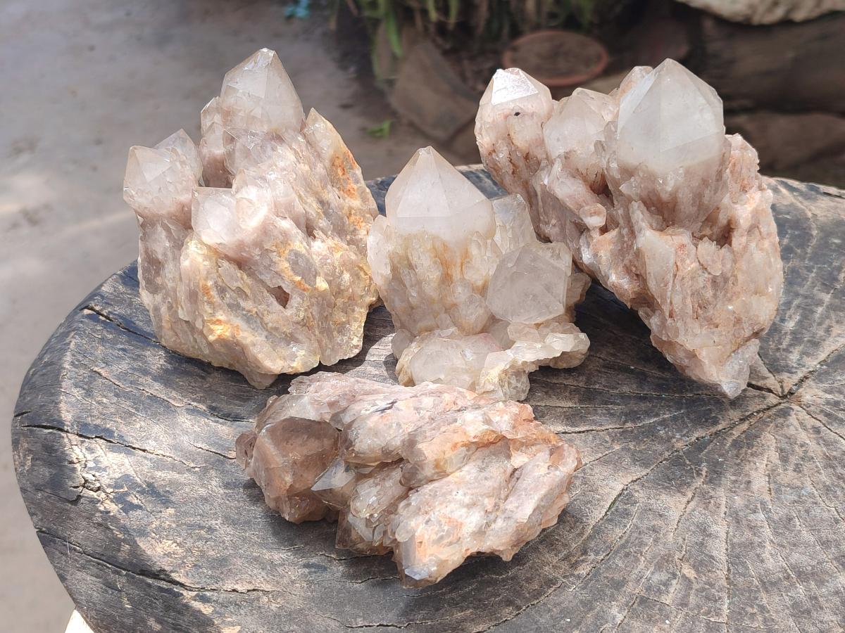 Natural Smokey Phantom Quartz Clusters x 4 From Luena, Congo - Toprock Gemstones and Minerals 