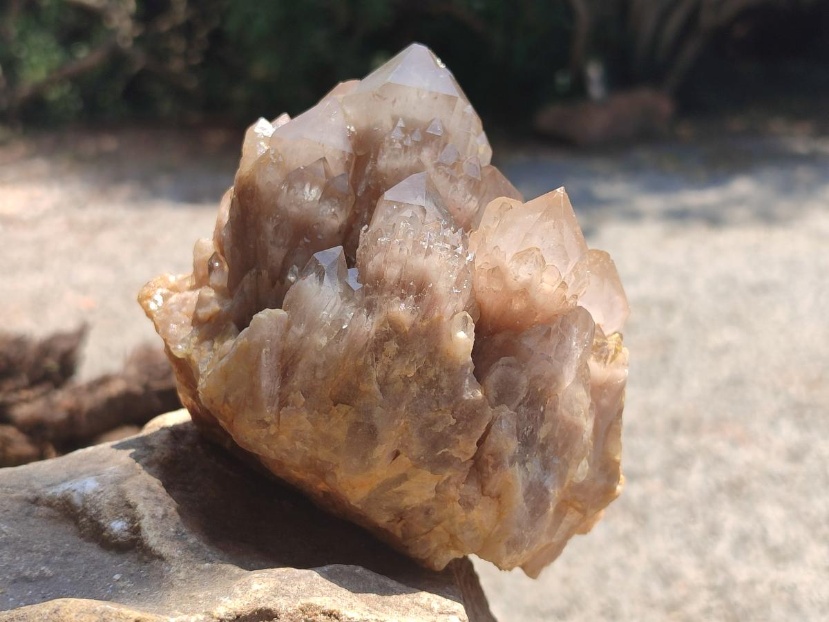 Natural Smokey Phantom Quartz Clusters x 4 From Luena, Congo - Toprock Gemstones and Minerals 
