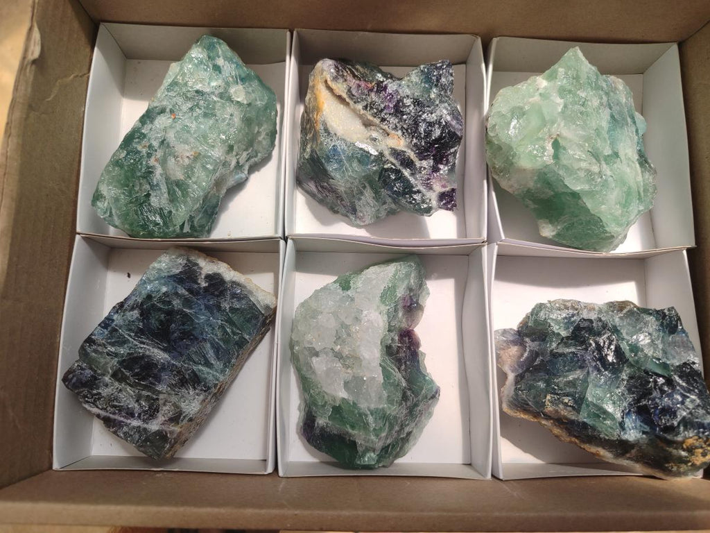 Natural Watermelon Fluorite Cobbed Specimens x 6 From Uis, Namibia - Toprock Gemstones and Minerals 