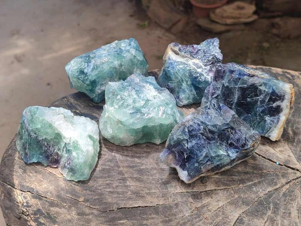 Natural Watermelon Fluorite Cobbed Specimens x 6 From Uis, Namibia - Toprock Gemstones and Minerals 