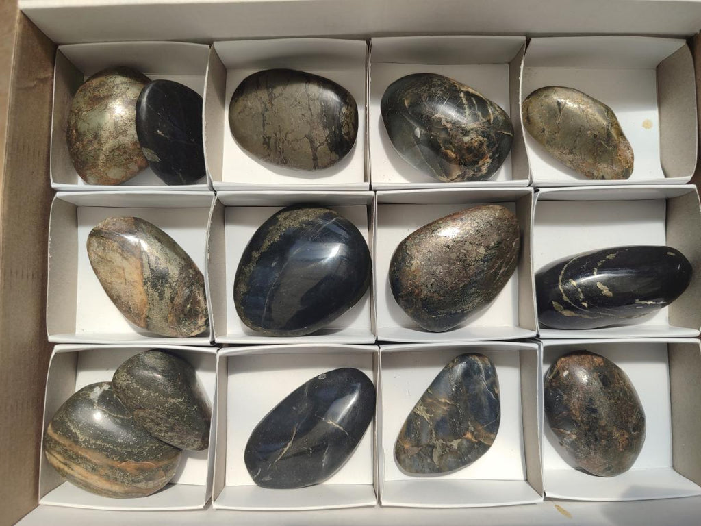 Polished Basalt Pharaoh Stone Galets x 14 From Iron Duke Mine, Zimbabwe - Toprock Gemstones and Minerals 