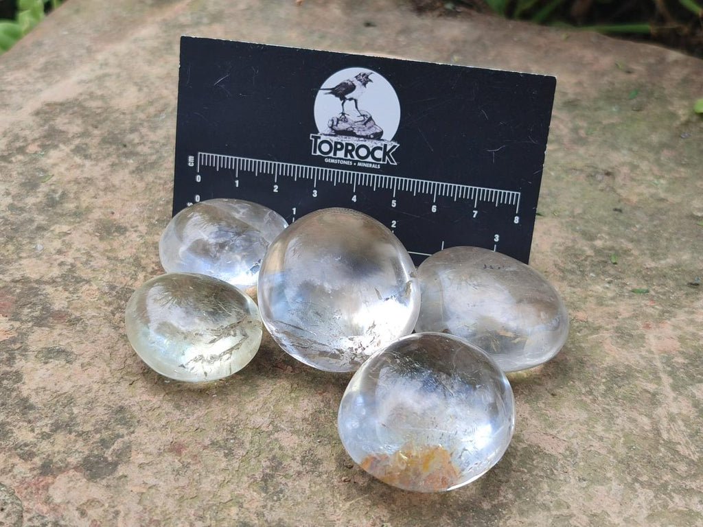 Polished Clear, Smokey And Girasol Quartz Galets x 24 From Madagascar - Toprock Gemstones and Minerals 