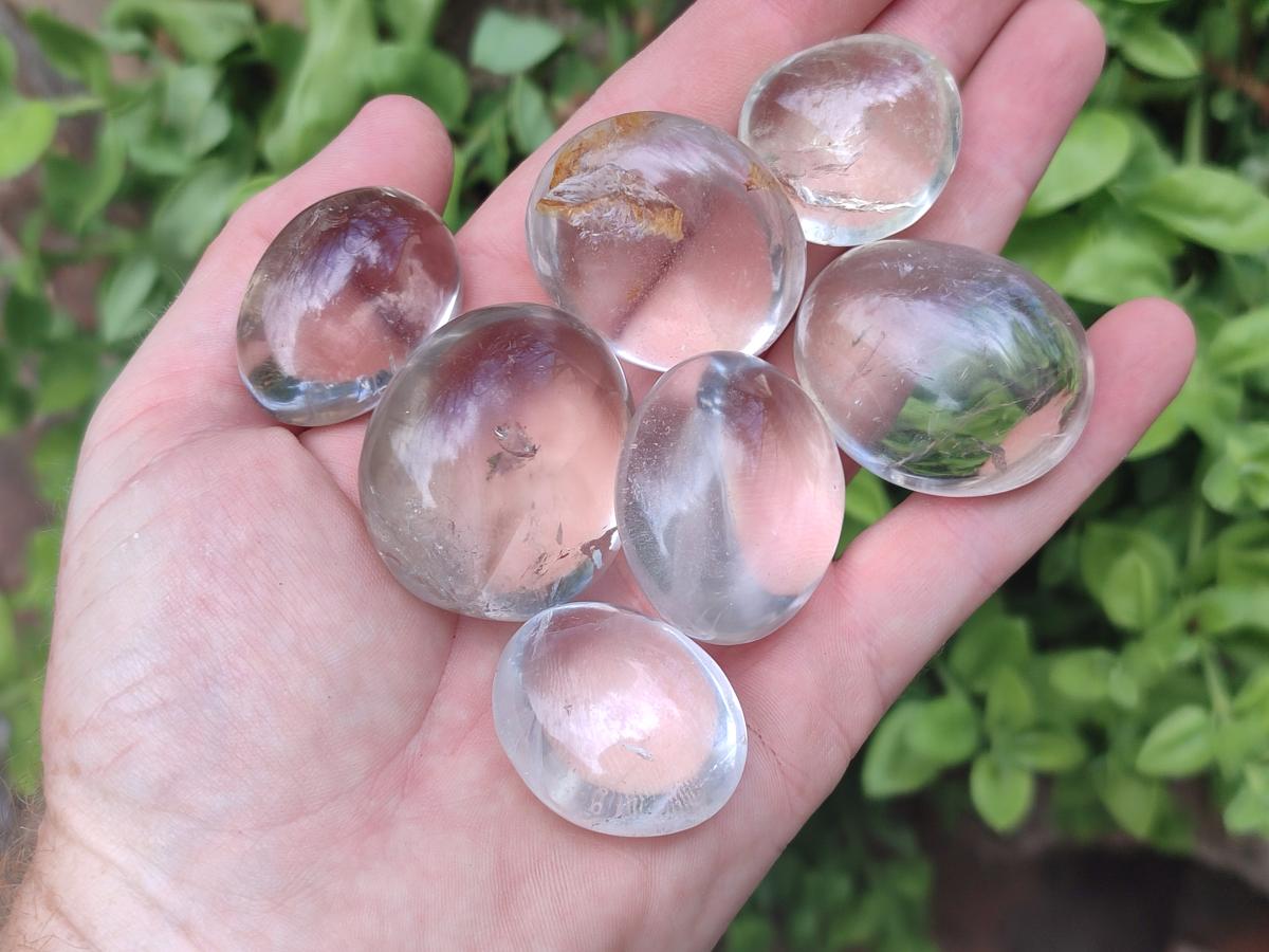 Polished Clear, Smokey And Girasol Quartz Galets x 24 From Madagascar - Toprock Gemstones and Minerals 