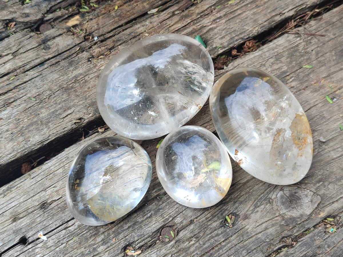 Polished Clear, Smokey And Girasol Quartz Galets x 24 From Madagascar - Toprock Gemstones and Minerals 