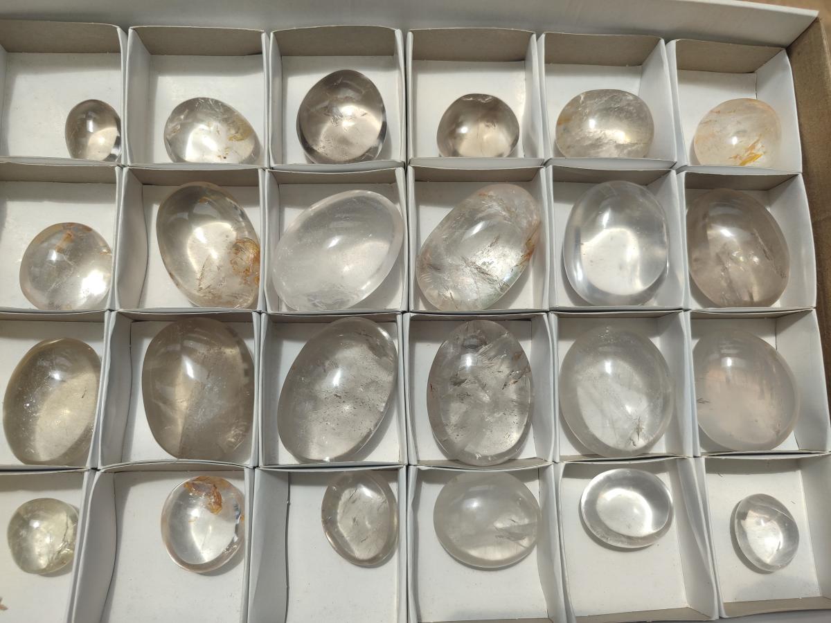 Polished Clear, Smokey And Girasol Quartz Galets x 24 From Madagascar - Toprock Gemstones and Minerals 
