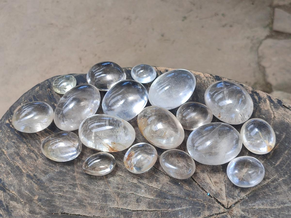 Polished Clear, Smokey And Girasol Quartz Galets x 24 From Madagascar - Toprock Gemstones and Minerals 
