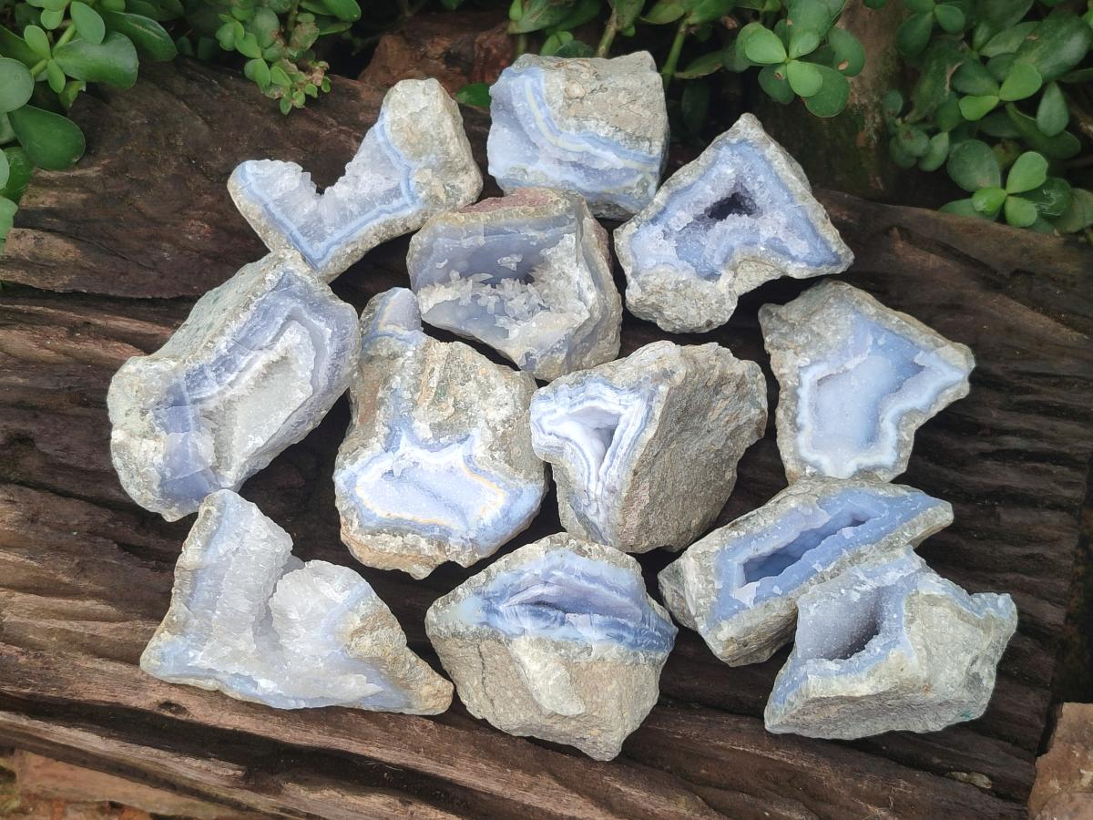Natural Blue Lace Agate Geode and Cluster Specimens x 14 From Nsanje, Malawi - Toprock Gemstones and Minerals 