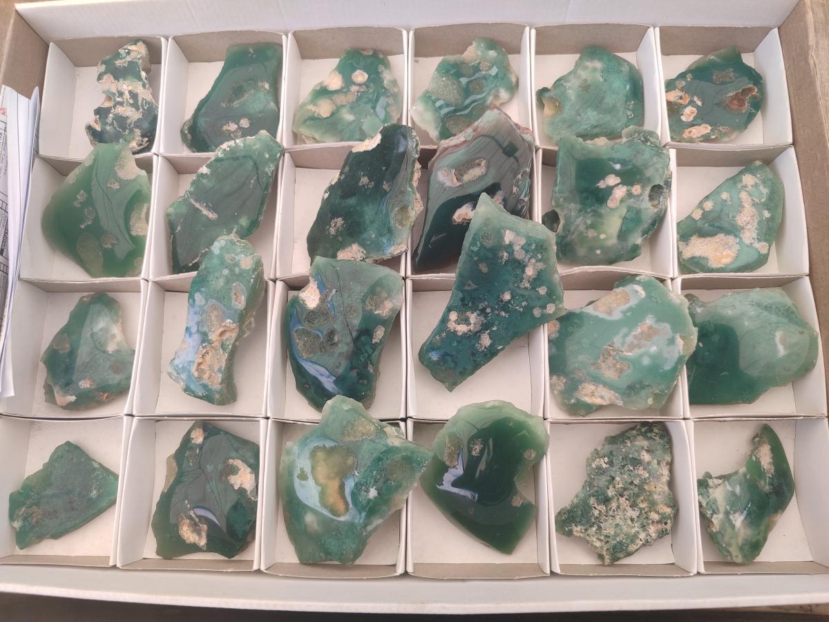 Polished On One Side Mtorolite Chrysoprase Plates x 24 From Mutorashanga, Zimbabwe - Toprock Gemstones and Minerals 